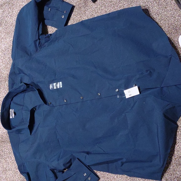 Kenneth Cole Unlisted Men's Big & Tall Dress Shirt | Solid Medium Blue | 17.5 Neck 37-38 Sleeve